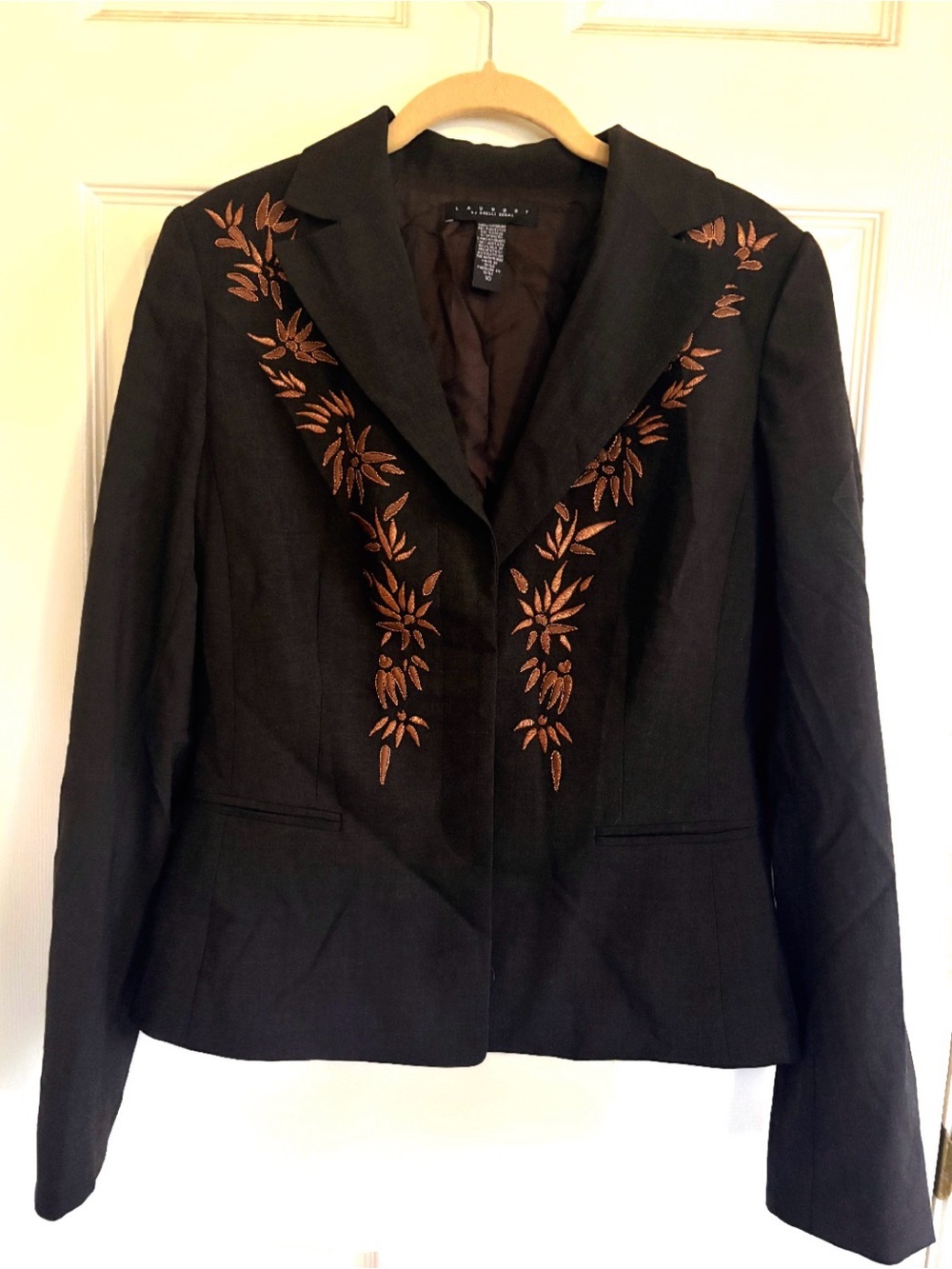 Laundry by Shelli Segal Black Embroidered Blazer Jacket Women's Size 10 Floral